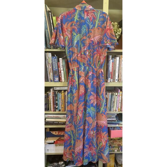 Gretchen Scott Button Up Maxi Dress Tropical Cruise M 8 10 Floral Blue Orange - Picture 5 of 5